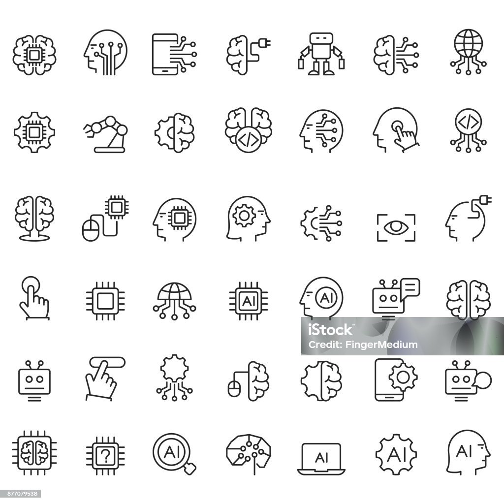 Künstliche Intelligenz Icons set - Lizenzfrei Künstliche Intelligenz Vektorgrafik