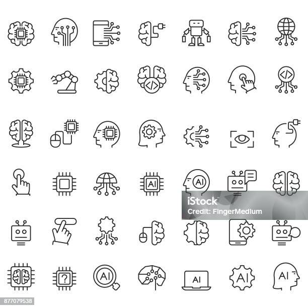Künstliche Intelligenz Icons Set Stock Vektor Art und mehr Bilder von Künstliche Intelligenz - Künstliche Intelligenz, Automatisiert, Computerchip