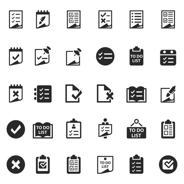 ilustrações de stock, clip art, desenhos animados e ícones de checklist icon set - checkbox check mark questionnaire checklist