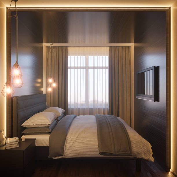 istock 3d illustration of a bedroom interior design in a Scandinavian modern style. Render interior for the catalog with real furniture. 877082980