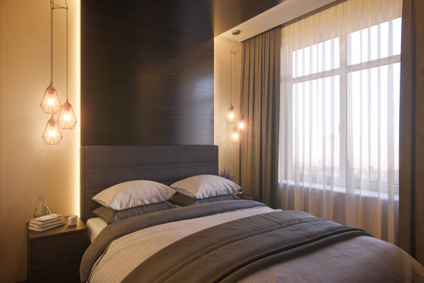 istock 3d illustration of a bedroom interior design in a Scandinavian modern style. Render interior for the catalog with real furniture. 877082982