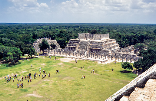 Panoramic view of the Temple of the Warriors. Chichen-Itza. A Mayan ruin, in the Yucatan Peninsula, Mexico