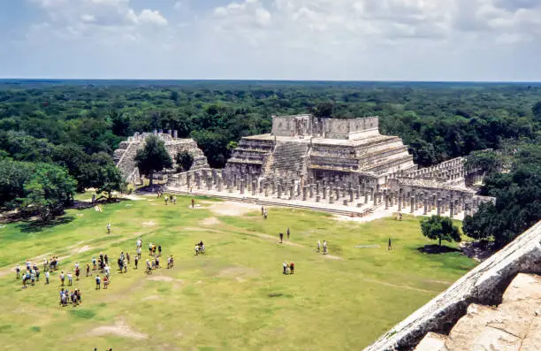 Panoramic view of the Temple of the Warriors. Chichen-Itza. A Mayan ruin, in the Yucatan Peninsula, Mexico
