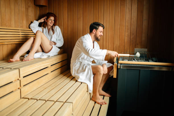 istock Couple enjoying finnish sauna 877091498