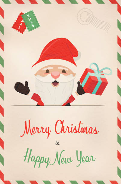 istock Christmas and new year retro santa claus postcard 877095538