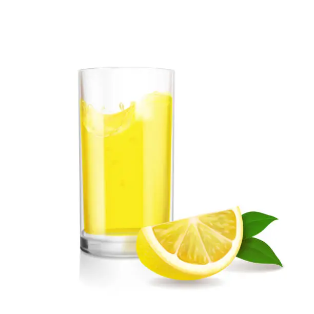 Vector illustration of Fruit lemon juice, fresh in glass Vector