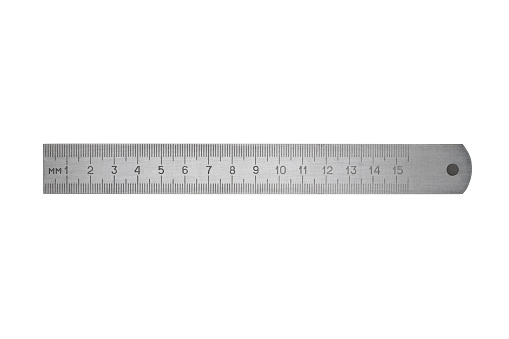 Ruler set. High angle view ruler varieties on gray background