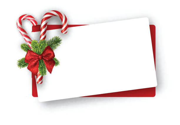 ilustraciones, imágenes clip art, dibujos animados e iconos de stock de tarjeta de año nuevo con bastones de caramelo. - regalos navidad