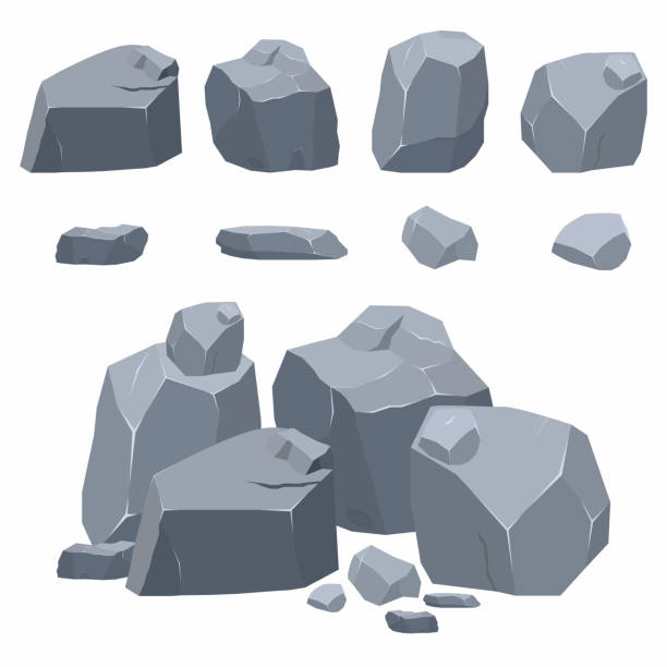 ilustraciones, imágenes clip art, dibujos animados e iconos de stock de rocas, piedras de colección. diferentes rocas en isométrica estilo plano 3d - piedra roca
