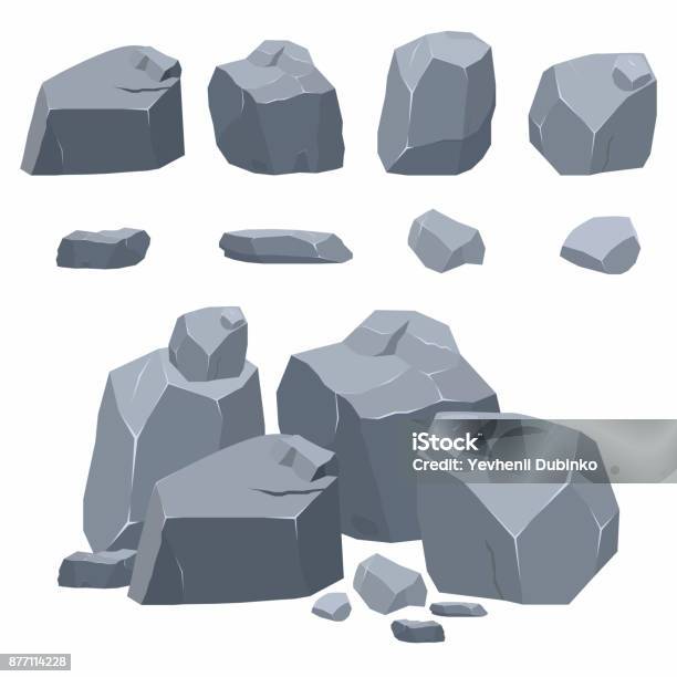 Rocks Stones Collection Different Boulders In Isometric 3d Flat Style Stock Illustration - Download Image Now