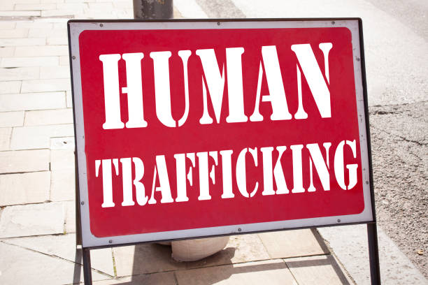 istock Conceptual hand writing text caption inspiration showing Human Trafficking Business concept for Slavery Crime Prevention written on old announcement road sign background and copy space 877115140