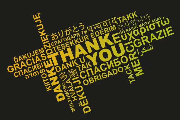 Vector illustration of thank you in different languages word cloud greeting card