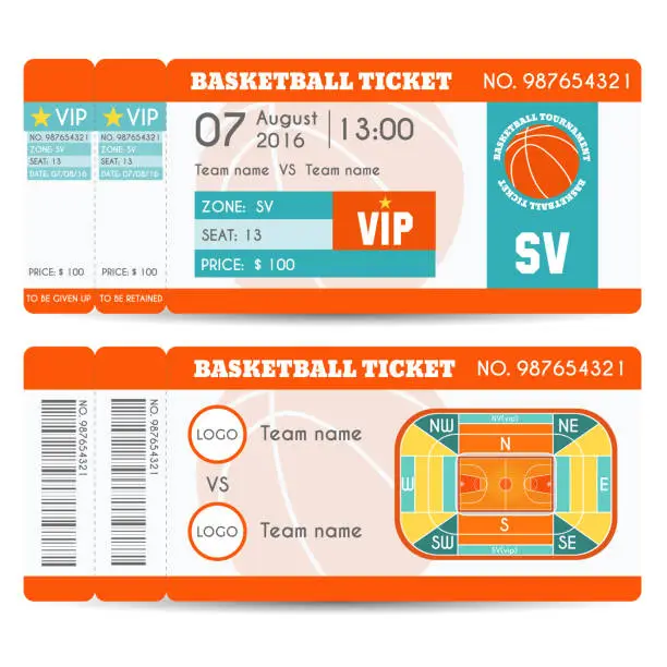 Vector illustration of Basketball Ticket Modern Design