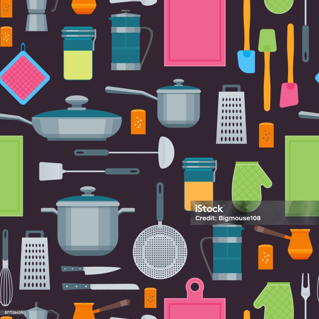 Cookware Background Cartoon Cookware Background Pattern Vector Stock Illustration ...