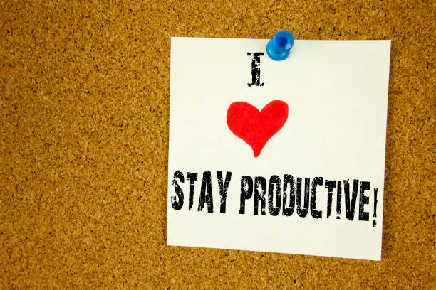 istock Hand writing text caption inspiration showing I Love Stay Productive concept meaning Concentration Efficiency Productivity Loving written on sticky note reminder isolated background copy space 877133668