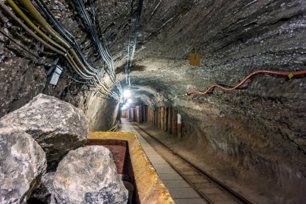 istock Raw salt block in industrial wagon underground 877136350