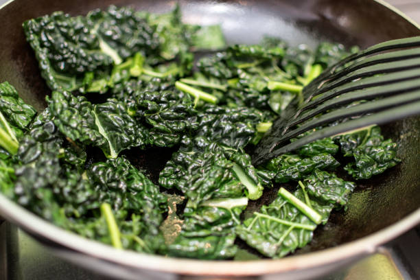 Cooking stir fry Black Kale green vegetable