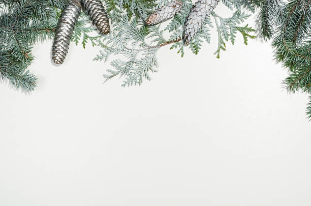 istock Christmas background frame top view on white with copy space 877139994