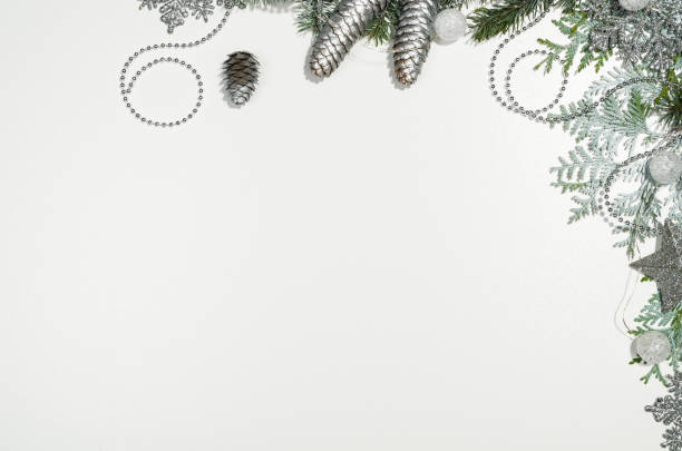 istock Christmas background frame top view on white with copy space 877140098