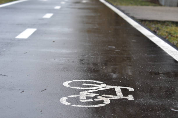 istock Bicycle road sign, bike lane 877141402