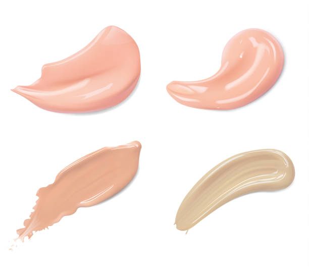 istock Cosmetic liquid foundation cream smudge smear strokes set. Make up smear isolated on white background 877151924