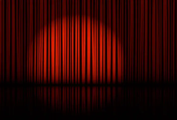 Vector illustration of Spotlight on stage curtain. Vector.