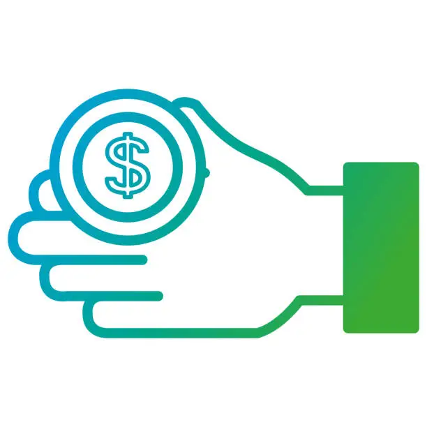 Vector illustration of hand with coin money isolated icon