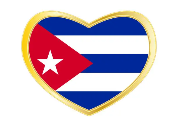 Vector illustration of Flag of Cuba in heart shape, golden frame