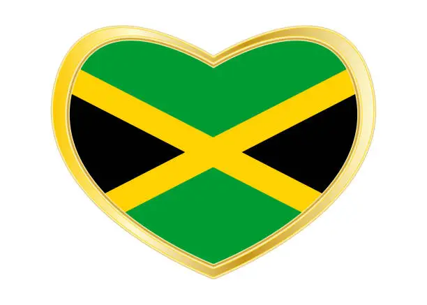 Vector illustration of Flag of Jamaica in heart shape, golden frame