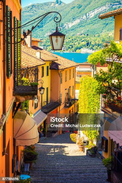 Beautiful Street In Bellagio City In Italy Stock Photo - Download Image Now - Italy, Lake Como, Street