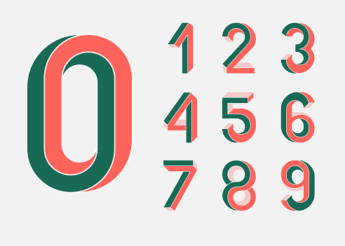 Impossible shape numbers. Retro style . Colored numbers in the style of the 80s. Set of vector numbers constructed on the basis of the isometric view. Low poly 3d characters. Vector.
