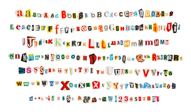 Magazine Alphabet Cut out Kidnapper Ransom Note Letters Isolated on White Background. magnet photos stock pictures, royalty-free photos & images