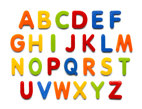 A to Z plastic letters set on a white background