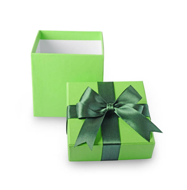 istock Green classic open gift box with satin bow 877188260