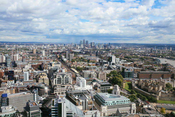 istock Panoramic image of London under the cloudy sky 877201942