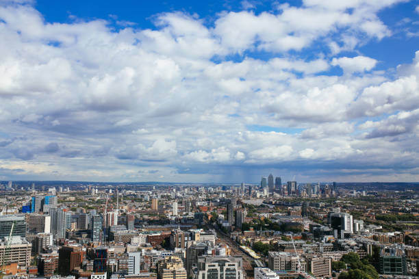 istock Panoramic image of London under the cloudy sky 877202256