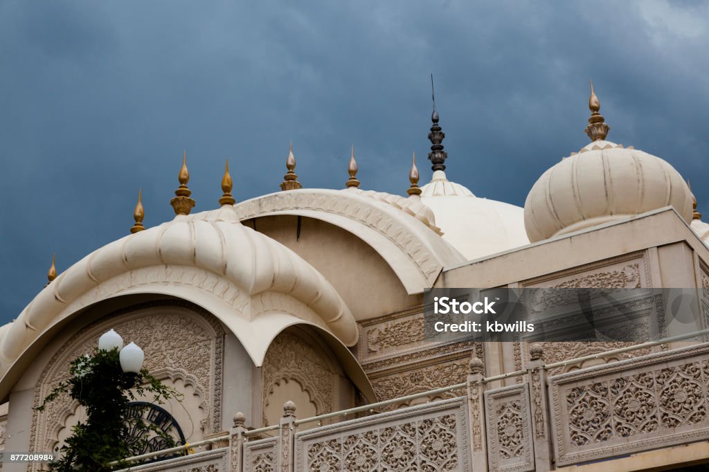architecture detail of Krishna temple Spanish Fork Utah on cloudy day storm clouds Spanish Fork - Utah Stock Photo