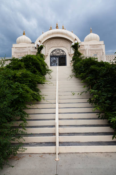 architecture detail of Krishna temple Spanish Fork Utah on cloudy day