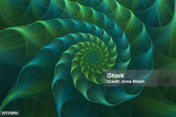 Abstract Fractal Blue And Green Nautilus Sea Shell Stock Photo - Download Image Now - Abstract, Nature, Growth
