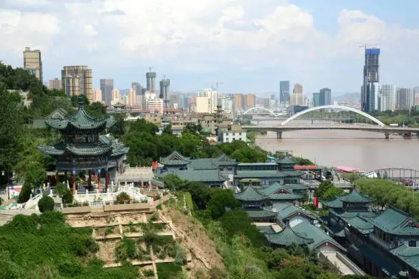 Skyline of Lanzhou and the Yellow river, Gansu province, China