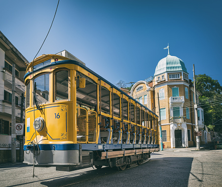 Antique cable car in the neighbourhood Santa Teresa in Rio de Janeiro Brazil