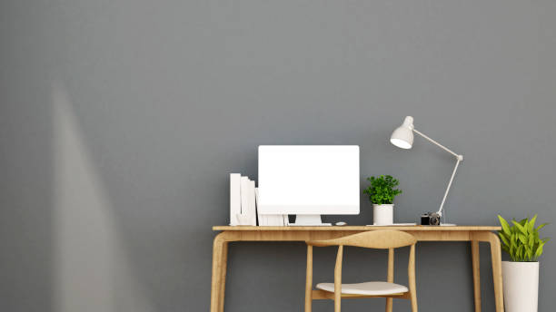 istock workspace and bright gray wall in home or apartment - Interior design for artwork - 3D Rendering 877222862