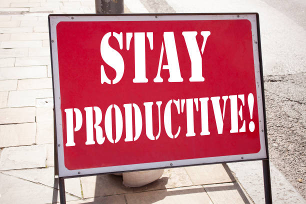 istock Conceptual hand writing text caption inspiration showing Stay Productive Business concept for Concentration Efficiency Productivity written on old announcement road sign background and copy space 877223688