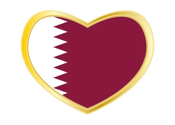 Vector illustration of Flag of Qatar in heart shape, golden frame
