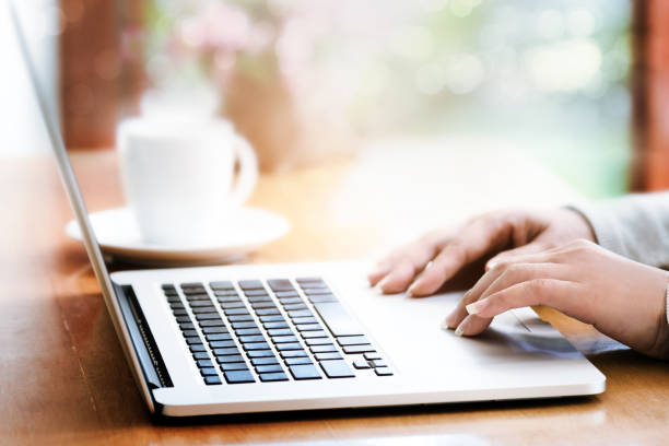 istock Woman working laptop, working at home concept. 877227998