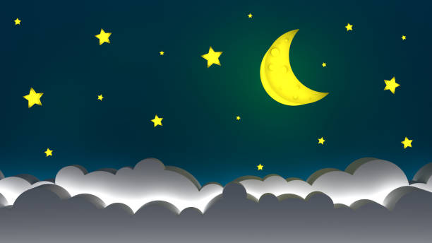 istock moon on the sky, good night illustration design 877231084