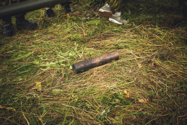 istock Antiarmor weapon in row on ground 877233486