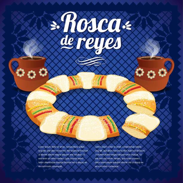 ilustrações de stock, clip art, desenhos animados e ícones de día de reyes (three kings day in spanish) composition - copy space - bolo rei