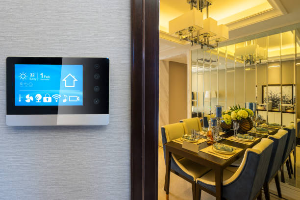 istock smart screen with smart home with modern dining room 877247428