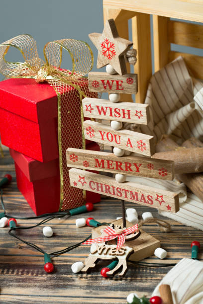 istock Christmas decoration on wooden table 877247898